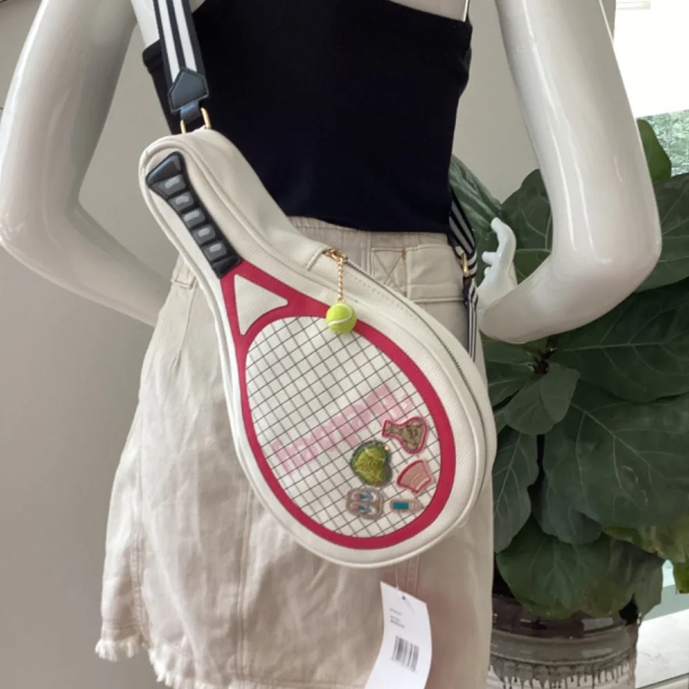 NWT BETSEY JOHNSON TENNIS RACKET CROSSBODY PURSE BAG WHITE